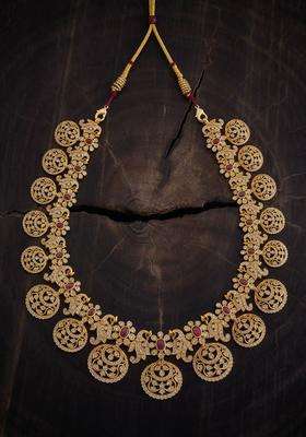 92.5 Pure Silver Gold-Plated Stones Studded Temple Necklace for Women | Traditional Temple Jewellery for Wedding & Festive Wear | Gift for Her
