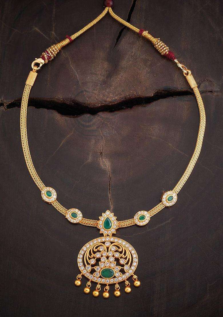 92.5 Pure Silver Gold-Plated Stones Studded Temple Necklace for Women | Traditional Temple Jewellery for Wedding & Festive Wear | Gift for Her - Indya