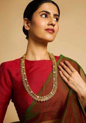 92.5 Pure Silver Gold-Plated Stone Studded Temple Necklace for Women | Traditional Temple Jewellery for Wedding & Festive Wear | Gift for Her