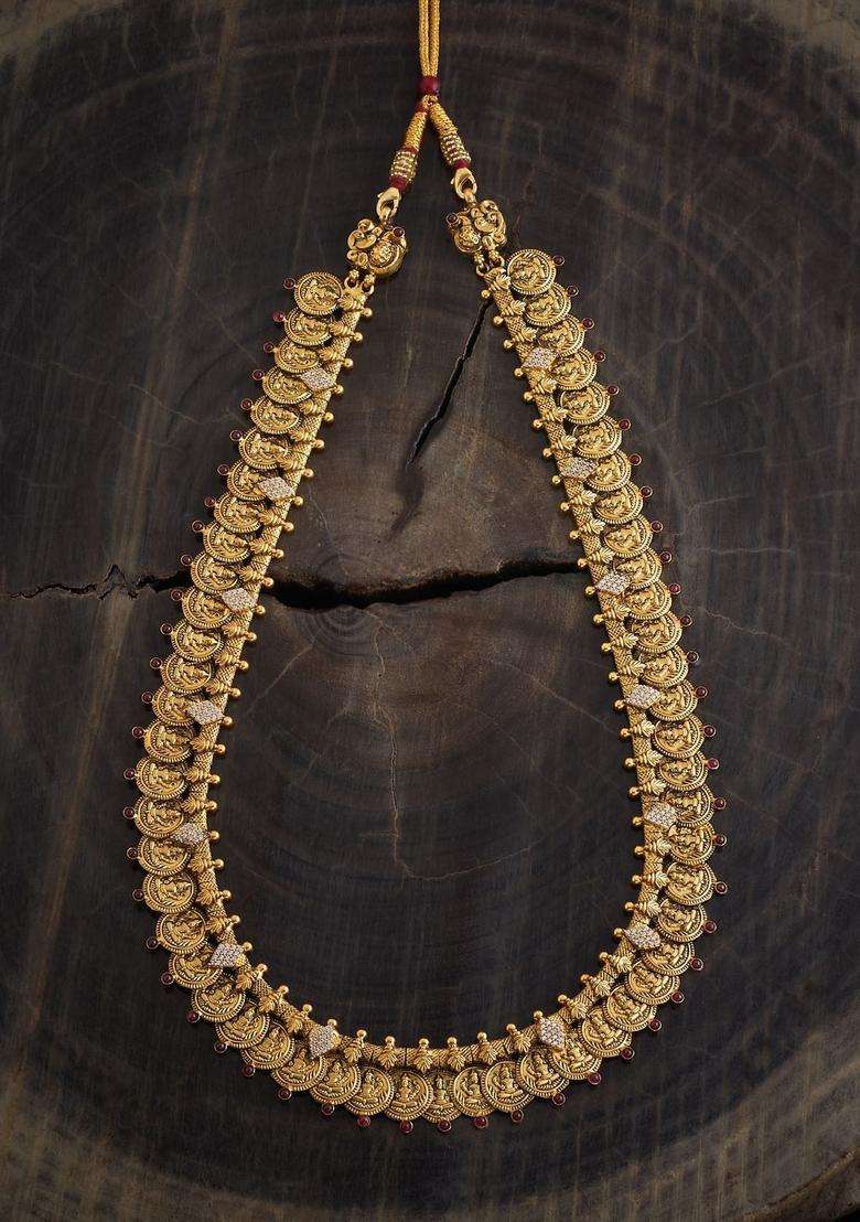 92.5 Pure Silver Gold-Plated Stone Studded Temple Necklace for Women | Traditional Temple Jewellery for Wedding & Festive Wear | Gift for Her - Indya