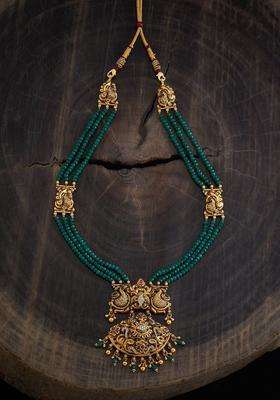 Gold-Plated 92.5 Pure Silver Artificial Beads Necklace for Women | Traditional Temple Jewellery for Wedding & Festive Wear | Gift for Her