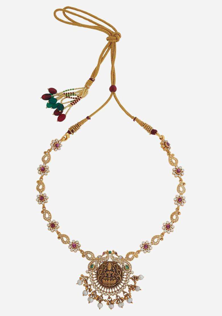 Gold-Plated Embellished Bridal 92.5 Silver Rose Zircon Necklace with CZ Stone for Women | Traditional Temple Jewellery for Wedding & Festive Wear | Gift for Her - Indya
