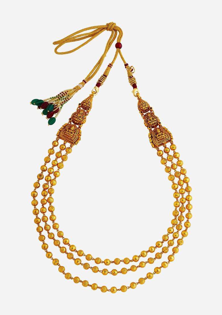 92.5 Pure Silver Gold-Plated Stone Studded & Beaded Necklace for Women | Traditional Temple Jewellery for Wedding & Festive Wear | Gift for Her - Indya