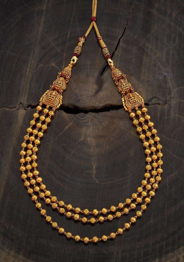 92.5 Pure Silver Gold-Plated Stone Studded & Beaded Necklace for Women | Traditional Temple Jewellery for Wedding & Festive Wear | Gift for Her - Indya