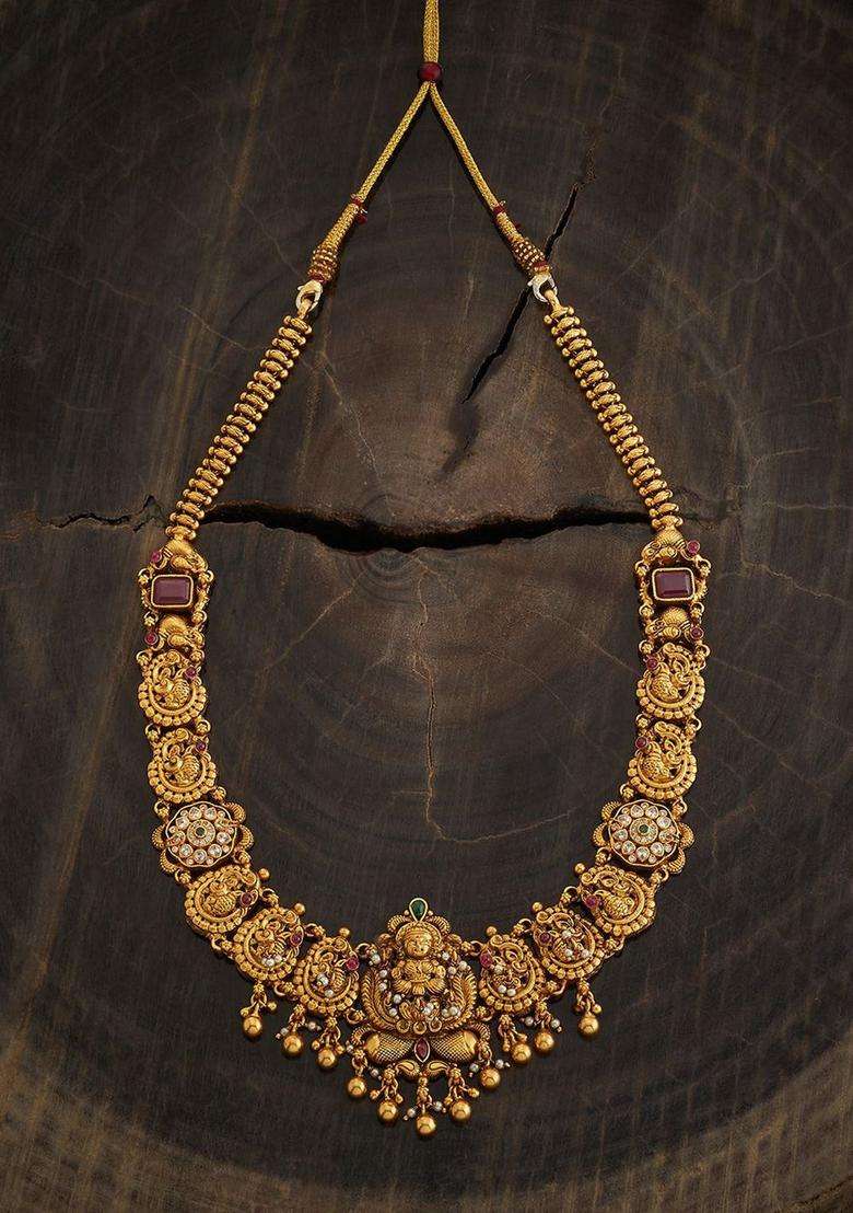 92.5 Pure Silver Gold-Plated Temple Necklace for Women | Traditional Temple Jewellery for Wedding & Festive Wear | Gift for Her - Indya