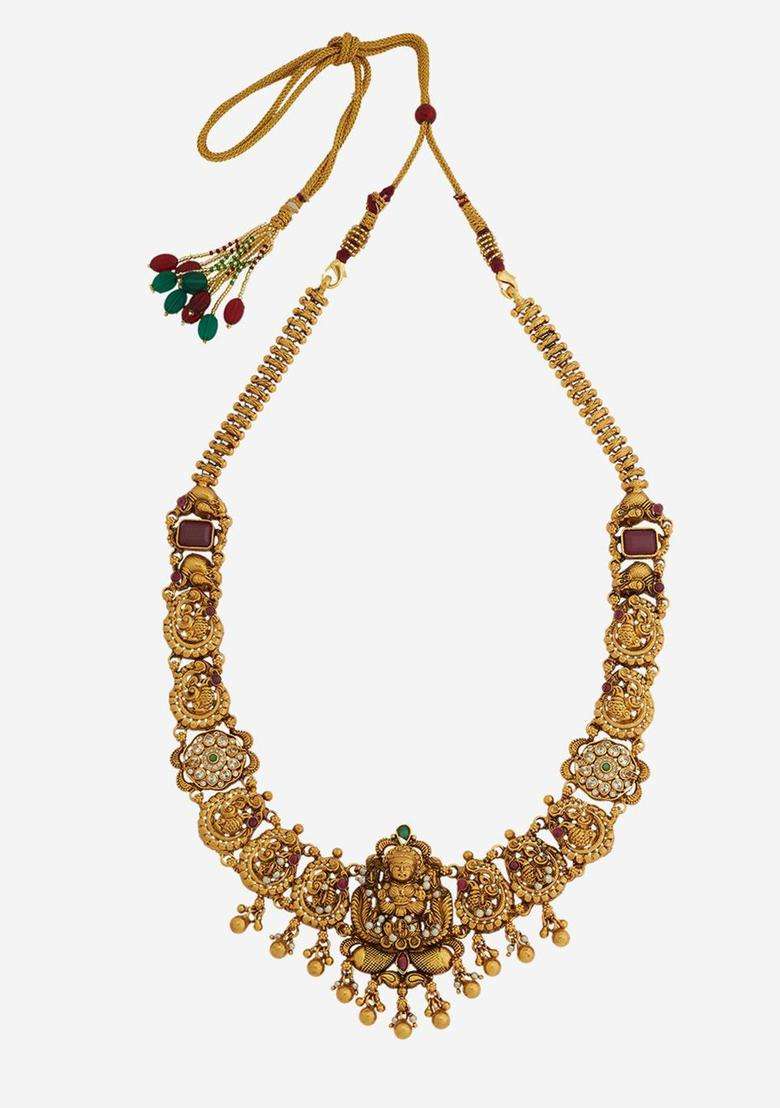 92.5 Pure Silver Gold-Plated Temple Necklace for Women | Traditional Temple Jewellery for Wedding & Festive Wear | Gift for Her - Indya