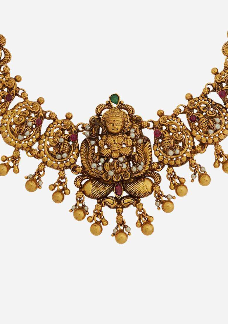 92.5 Pure Silver Gold-Plated Temple Necklace for Women | Traditional Temple Jewellery for Wedding & Festive Wear | Gift for Her - Indya