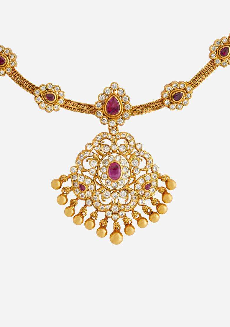 Embellished Bridal 92.5 Silver Gold-Plated Temple Necklace for Women | Traditional Temple Jewellery for Wedding & Festive Wear | Gift for Her - Indya