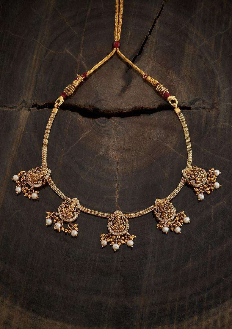 Embellished Bridal 92.5 Pure Silver Gold-Plated Temple Necklace for Women | Traditional Temple Jewellery for Wedding & Festive Wear | Gift for Her - Indya