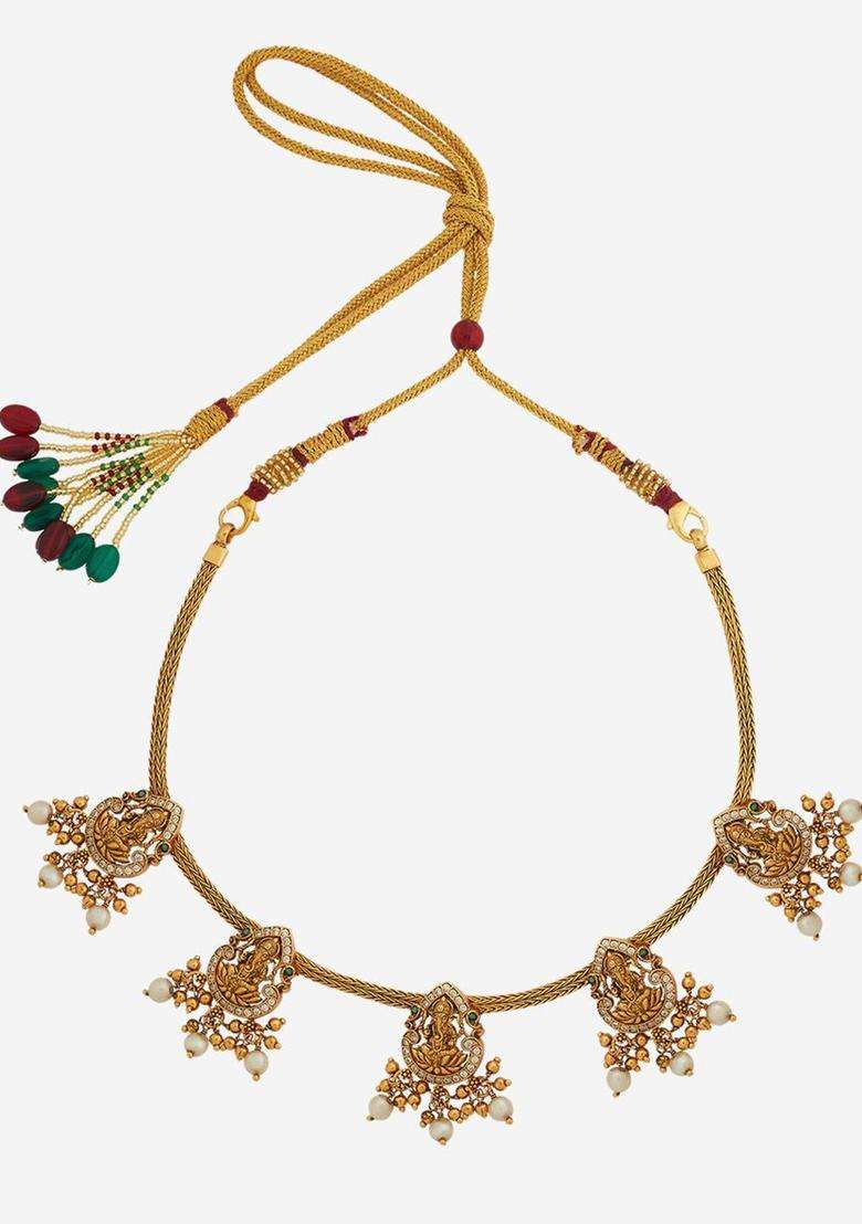 Embellished Bridal 92.5 Pure Silver Gold-Plated Temple Necklace for Women | Traditional Temple Jewellery for Wedding & Festive Wear | Gift for Her - Indya