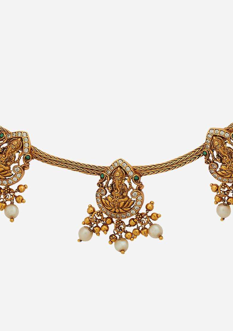 Embellished Bridal 92.5 Pure Silver Gold-Plated Temple Necklace for Women | Traditional Temple Jewellery for Wedding & Festive Wear | Gift for Her - Indya