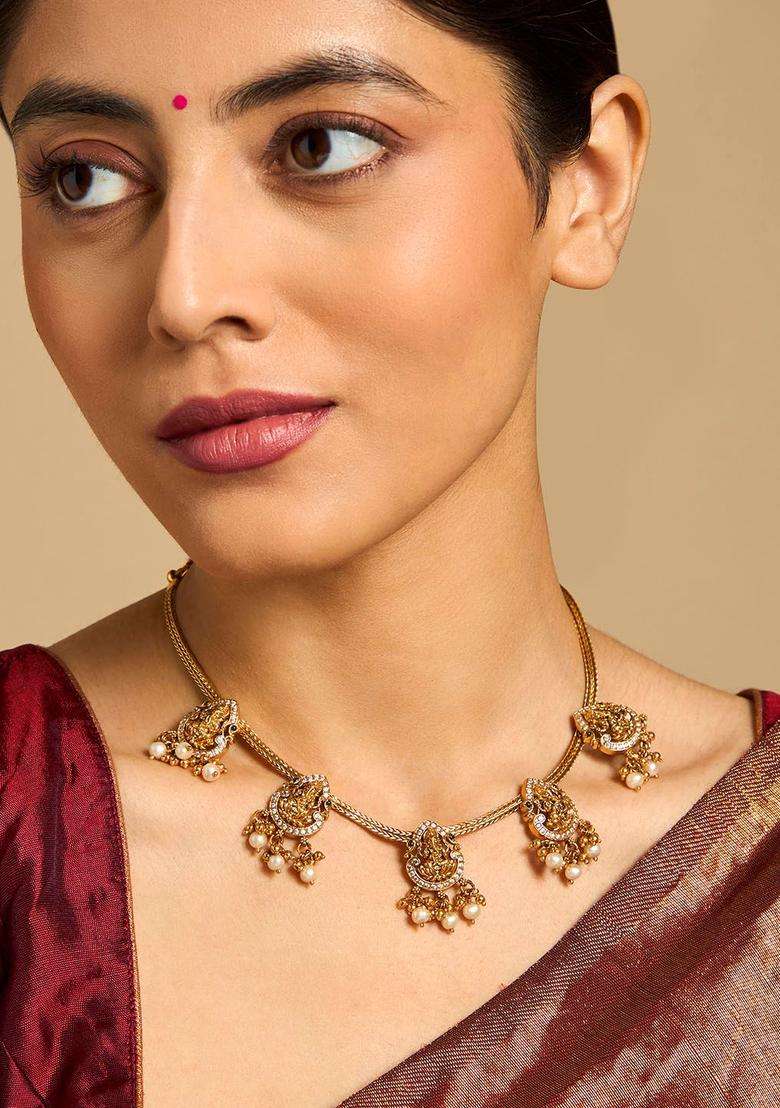 Embellished Bridal 92.5 Pure Silver Gold-Plated Temple Necklace for Women | Traditional Temple Jewellery for Wedding & Festive Wear | Gift for Her - Indya