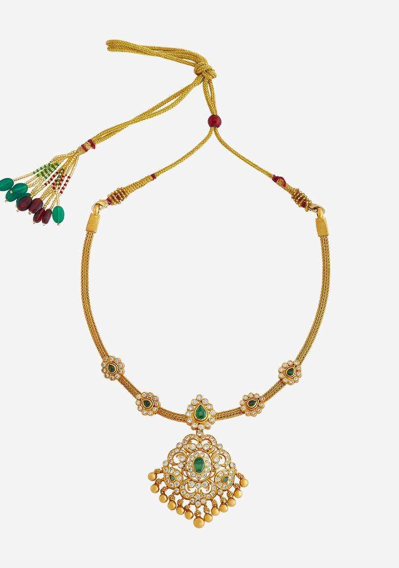 Embellished Bridal 92.5 Silver Gold-Plated Temple Necklace for Women | Traditional Temple Jewellery for Wedding & Festive Wear | Gift for Her - Indya