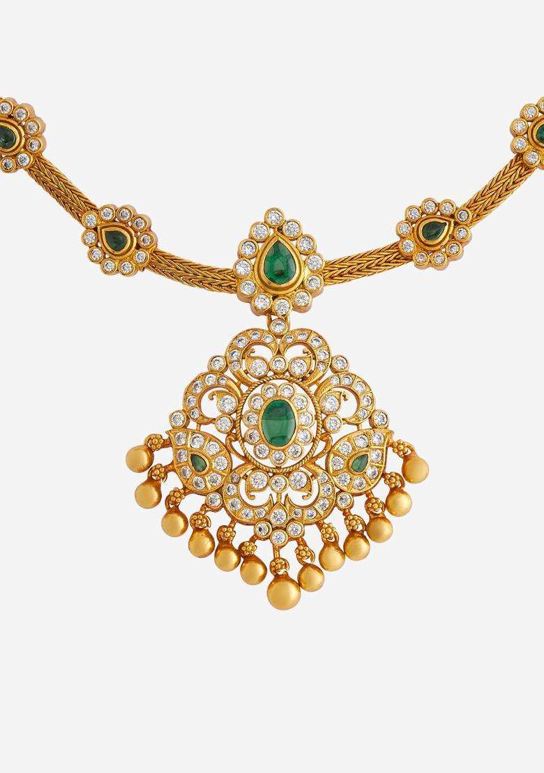 Embellished Bridal 92.5 Silver Gold-Plated Temple Necklace for Women | Traditional Temple Jewellery for Wedding & Festive Wear | Gift for Her - Indya