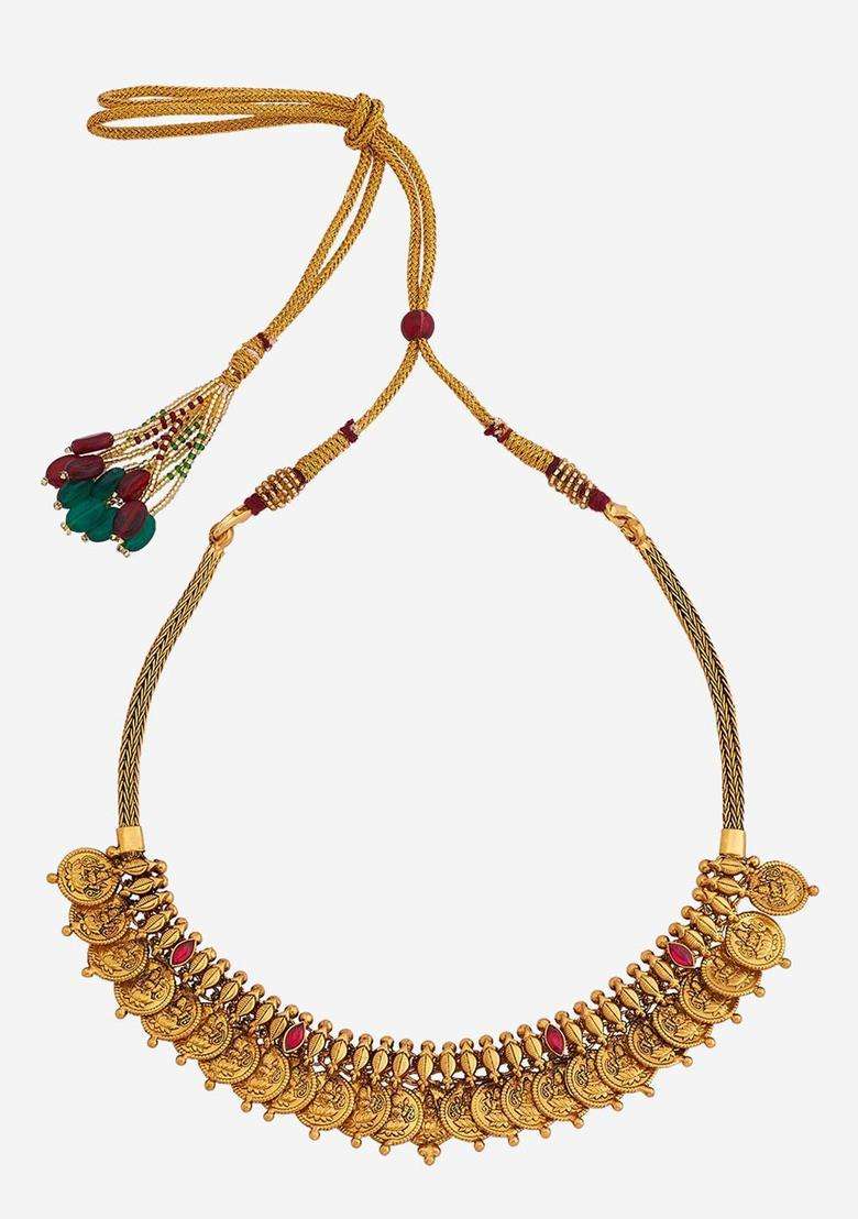 Embellished Bridal 92.5 Silver Gold-Plated Temple Necklace for Women | Traditional Temple Jewellery for Wedding & Festive Wear | Gift for Her - Indya
