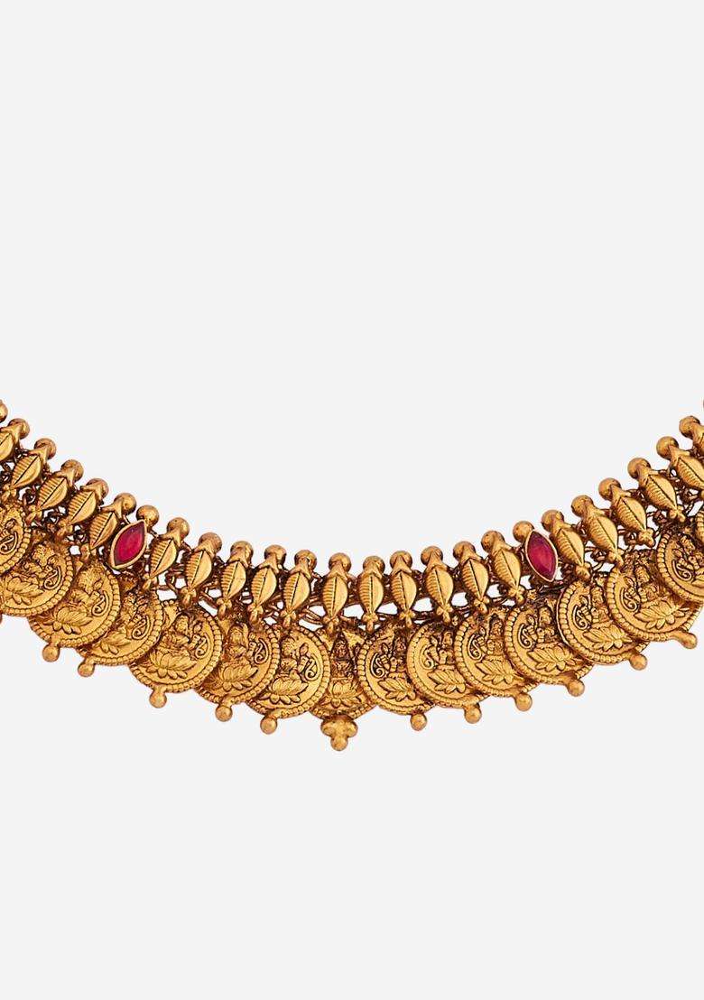 Embellished Bridal 92.5 Silver Gold-Plated Temple Necklace for Women | Traditional Temple Jewellery for Wedding & Festive Wear | Gift for Her - Indya