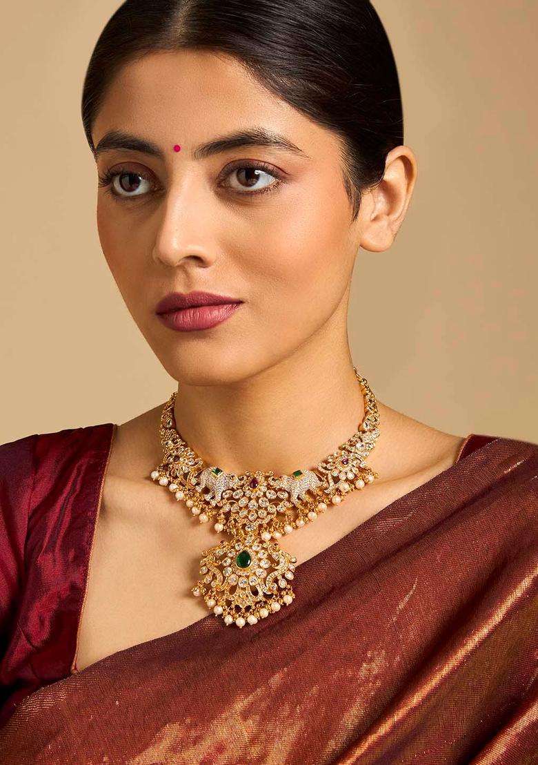 Gold-Plated 92.5 Pure Silver Temple Necklace for Women | Traditional Temple Jewellery for Wedding & Festive Wear | Gift for Her - Indya