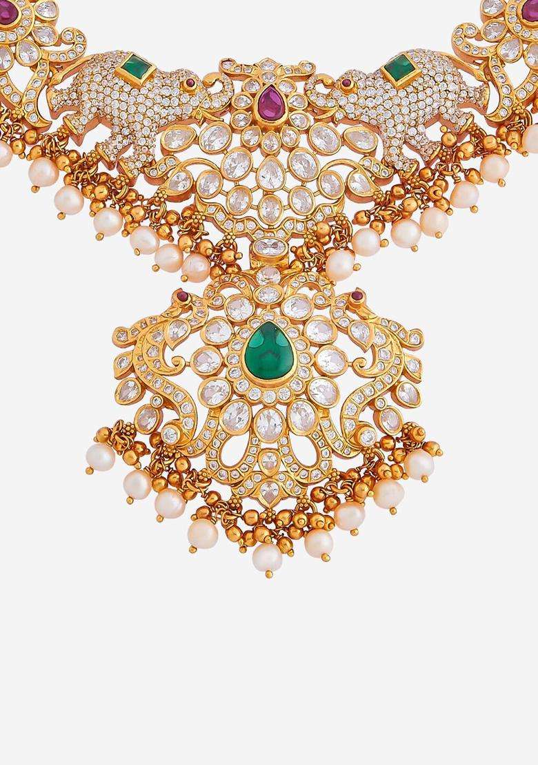 Gold-Plated 92.5 Pure Silver Temple Necklace for Women | Traditional Temple Jewellery for Wedding & Festive Wear | Gift for Her - Indya