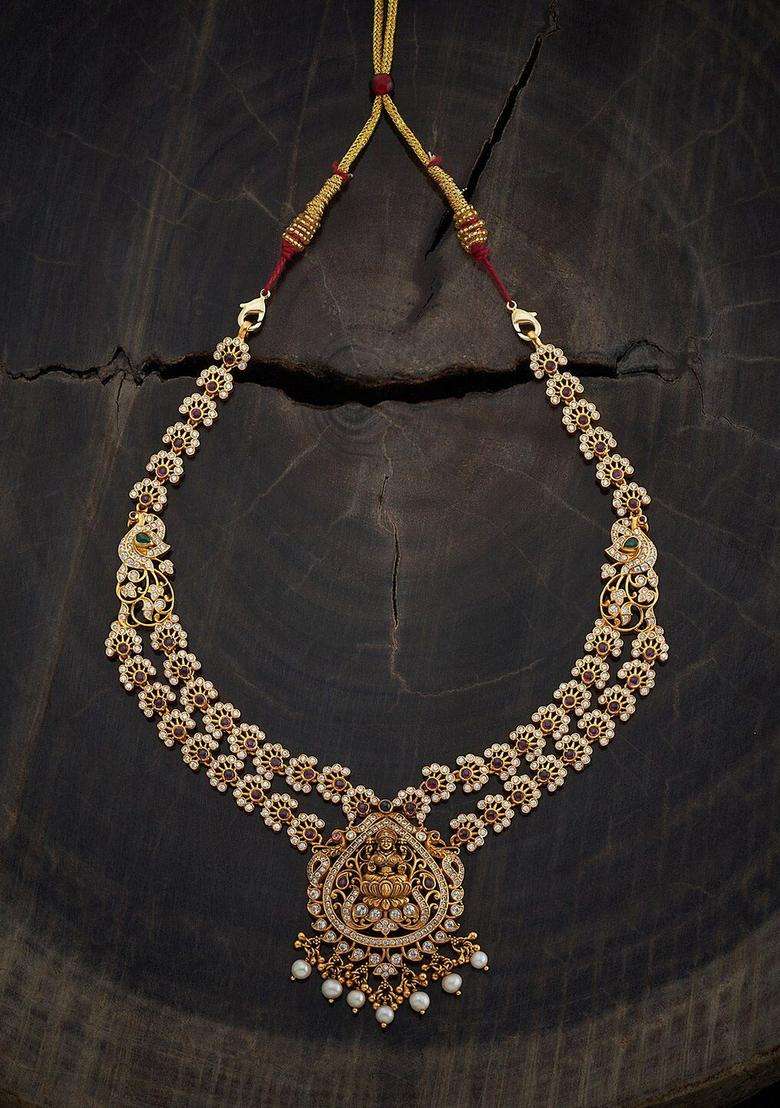 Embellished Bridal 92.5 Silver Gold-Plated Temple Necklace for Women | Traditional Temple Jewellery for Wedding & Festive Wear | Gift for Her - Indya