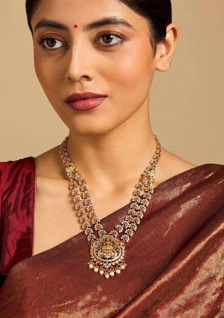 Embellished Bridal 92.5 Silver Gold-Plated Temple Necklace for Women | Traditional Temple Jewellery for Wedding & Festive Wear | Gift for Her - Indya