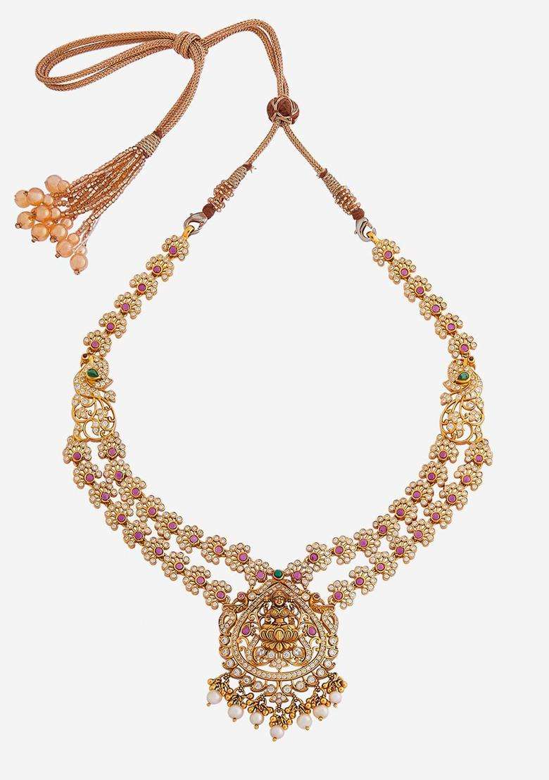 Embellished Bridal 92.5 Silver Gold-Plated Temple Necklace for Women | Traditional Temple Jewellery for Wedding & Festive Wear | Gift for Her - Indya
