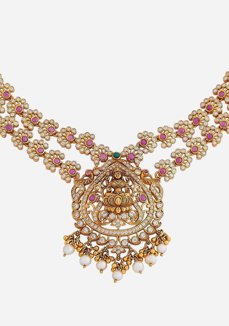 Embellished Bridal 92.5 Silver Gold-Plated Temple Necklace for Women | Traditional Temple Jewellery for Wedding & Festive Wear | Gift for Her - Indya