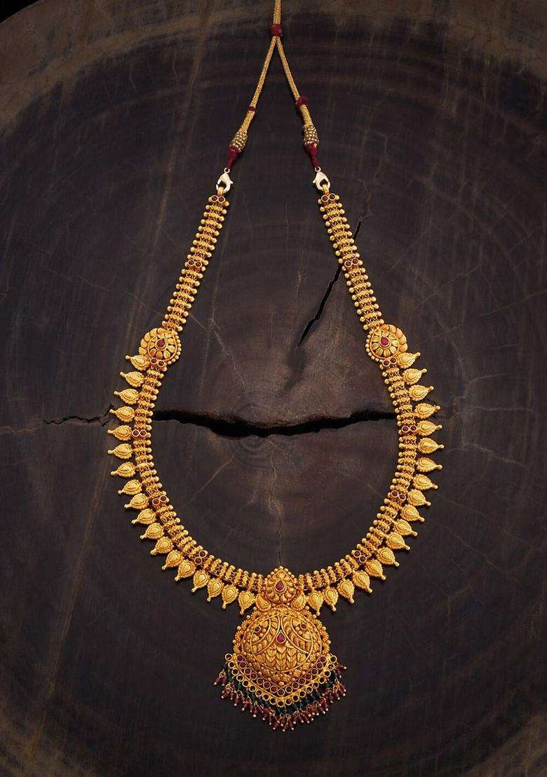 92.5 Pure Silver Gold-Plated Stone-Studded Temple Necklace for Women | Traditional Temple Jewellery for Wedding & Festive Wear | Gift for Her - Indya