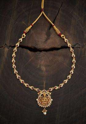 Gold-Plated Embellished Bridal 92.5 Silver Stones- Temple Necklace for Women | Traditional Temple Jewellery for Wedding & Festive Wear | Gift for Her