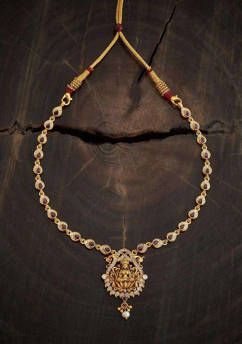 Gold-Plated Embellished Bridal 92.5 Silver Stones- Temple Necklace for Women | Traditional Temple Jewellery for Wedding & Festive Wear | Gift for Her - Indya