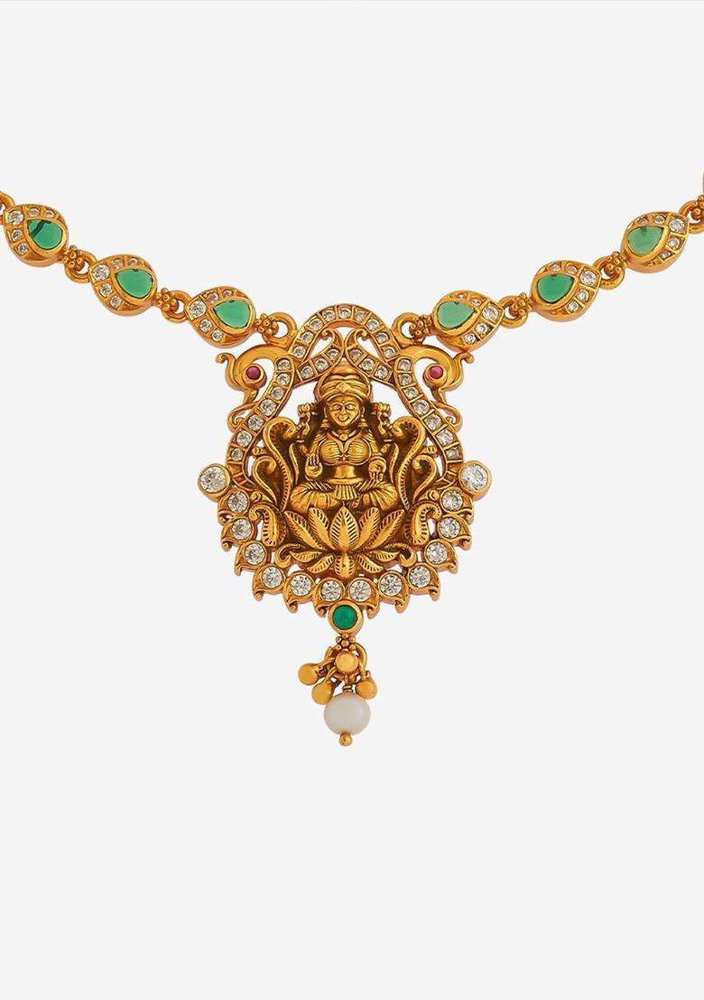 Embellished Bridal 92.5 Silver Gold-Plated Temple Necklace for Women | Traditional Temple Jewellery for Wedding & Festive Wear | Gift for Her - Indya