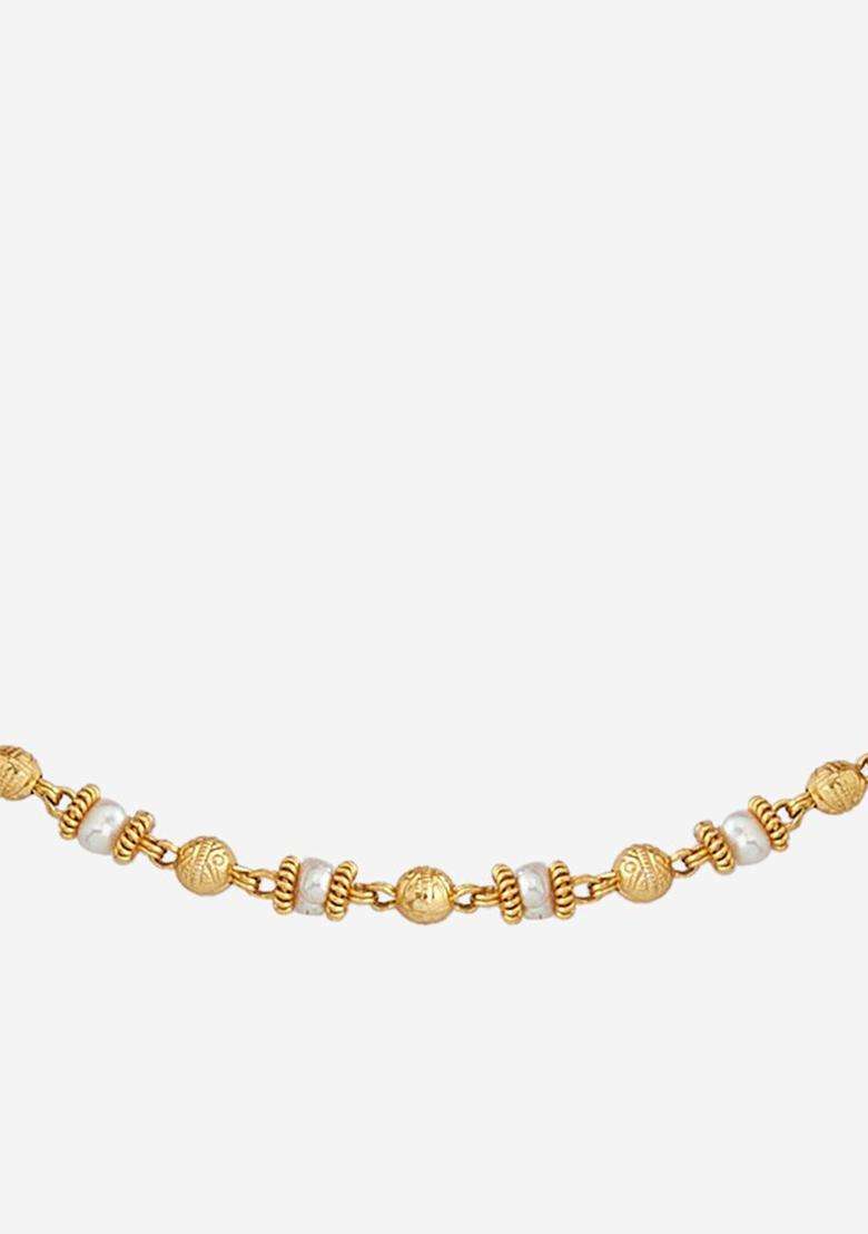 Gold-Plated Embellished Bridal Pearl Beaded 92.5 Silver Temple Necklace for Women | Traditional Temple Jewellery for Wedding & Festive Wear | Gift for Her - Indya