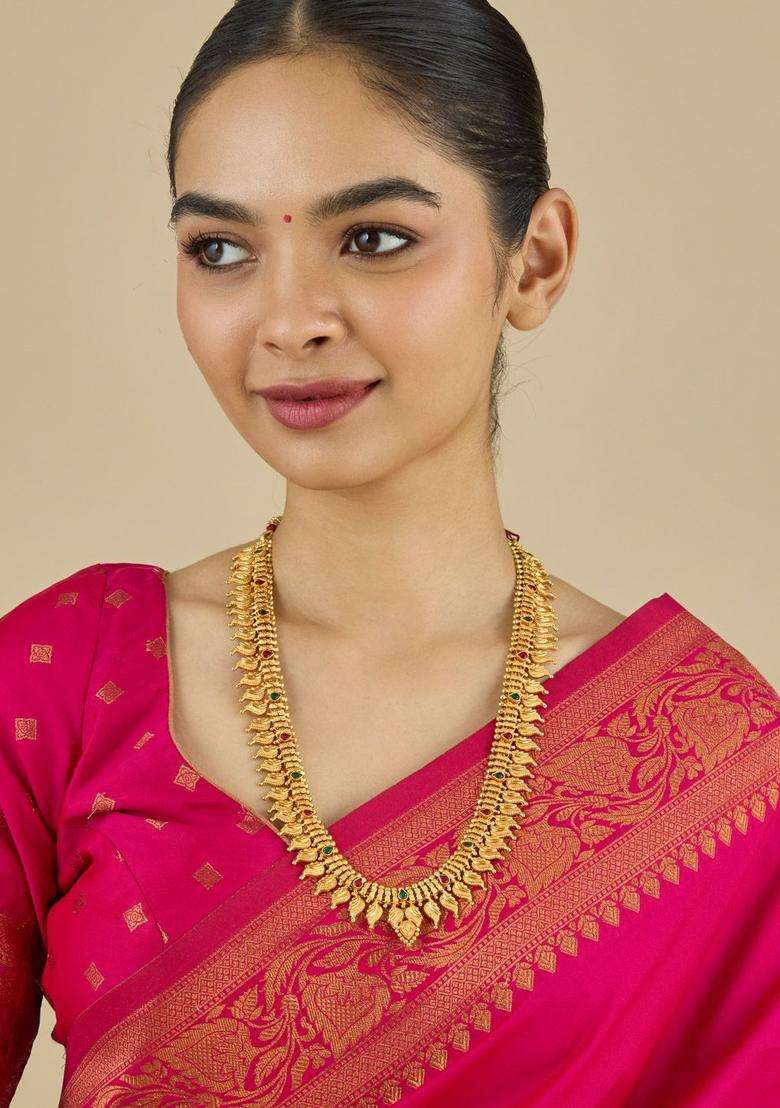 Embellished Bridal 92.5 Pure Silver Gold-Plated Temple Necklace for Women | Traditional Temple Jewellery for Wedding & Festive Wear | Gift for Her - Indya