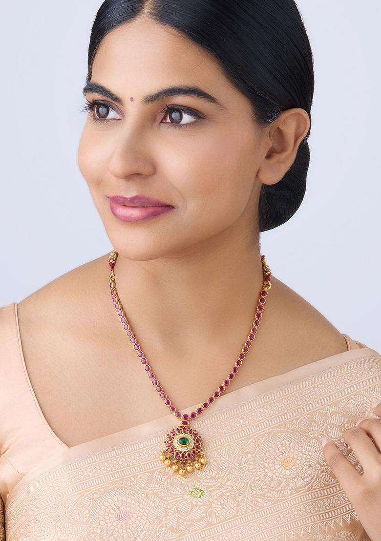 Embellished Bridal 92.5 Pure Silver Gold-Plated Temple Necklace for Women | Traditional Temple Jewellery for Wedding & Festive Wear | Gift for Her - Indya