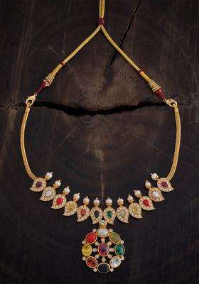 Gold-Plated Artificial Stones 92.5 Pure Silver Temple Necklace for Women | Traditional Temple Jewellery for Wedding & Festive Wear | Gift for Her