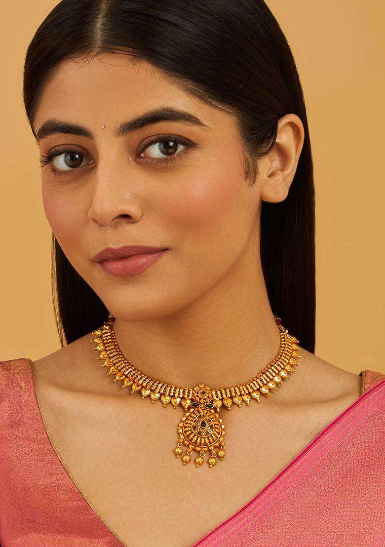 92.5 Pure Silver Gold-Plated Temple Necklace for Women | Traditional Temple Jewellery for Wedding & Festive Wear | Gift for Her - Indya