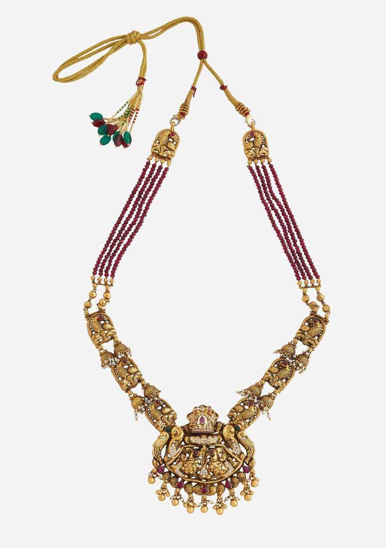 92.5 Pure Silver Gold-Plated Temple Necklace for Women | Traditional Temple Jewellery for Wedding & Festive Wear | Gift for Her - Indya