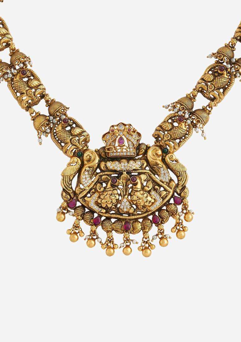 92.5 Pure Silver Gold-Plated Temple Necklace for Women | Traditional Temple Jewellery for Wedding & Festive Wear | Gift for Her - Indya