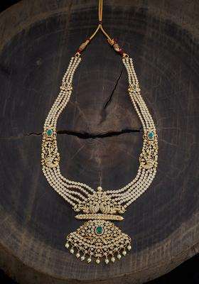 Silver Gold-Plated Temple Necklace with CZ Stone for Women | Traditional Temple Jewellery for Wedding & Festive Wear | Gift for Her