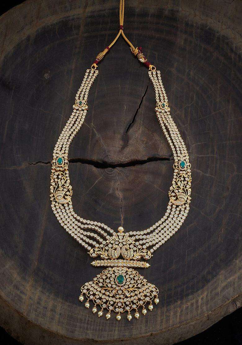 Silver Gold-Plated Temple Necklace with CZ Stone for Women | Traditional Temple Jewellery for Wedding & Festive Wear | Gift for Her - Indya