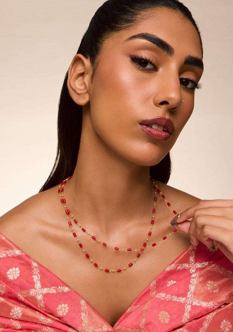 Temple Pearl Gold-Plated Stone-Studded Chain for Women | Traditional Temple Jewellery for Wedding & Festive Wear | Gift for Her - Indya