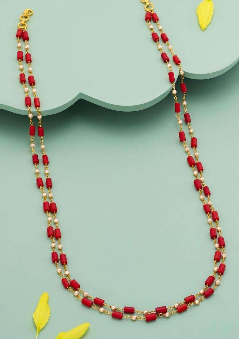 Temple Pearl Gold-Plated Stone-Studded Chain for Women | Traditional Temple Jewellery for Wedding & Festive Wear | Gift for Her - Indya