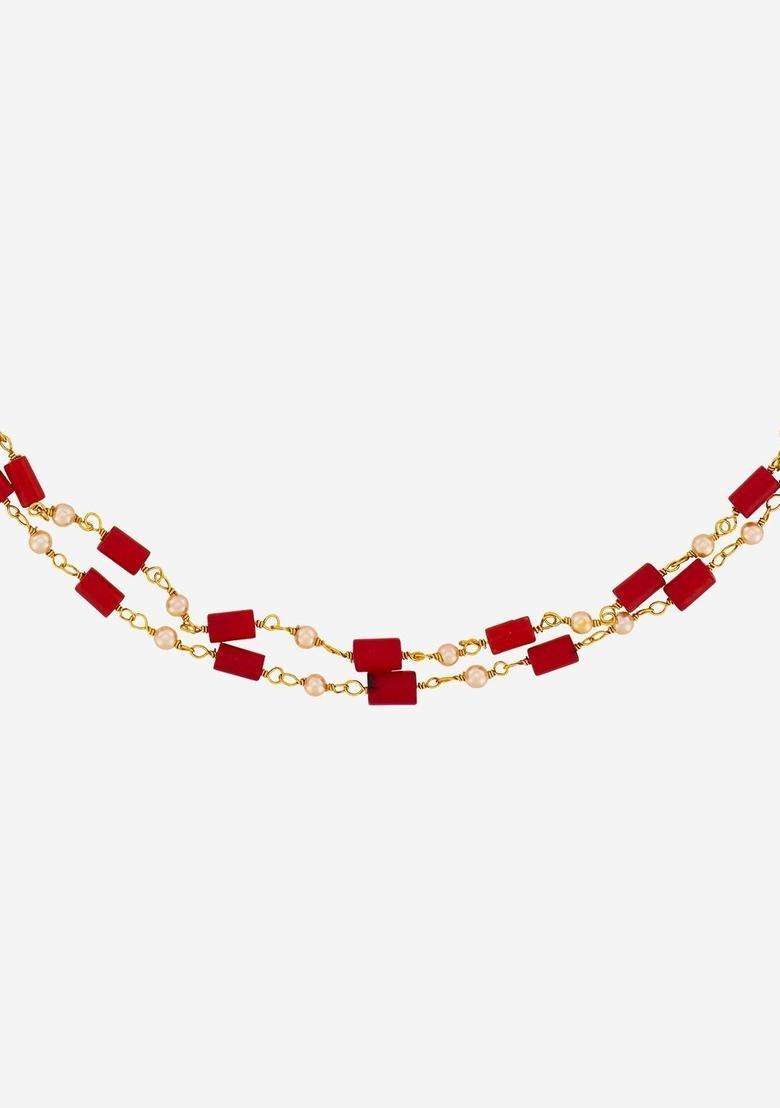 Temple Pearl Gold-Plated Stone-Studded Chain for Women | Traditional Temple Jewellery for Wedding & Festive Wear | Gift for Her - Indya