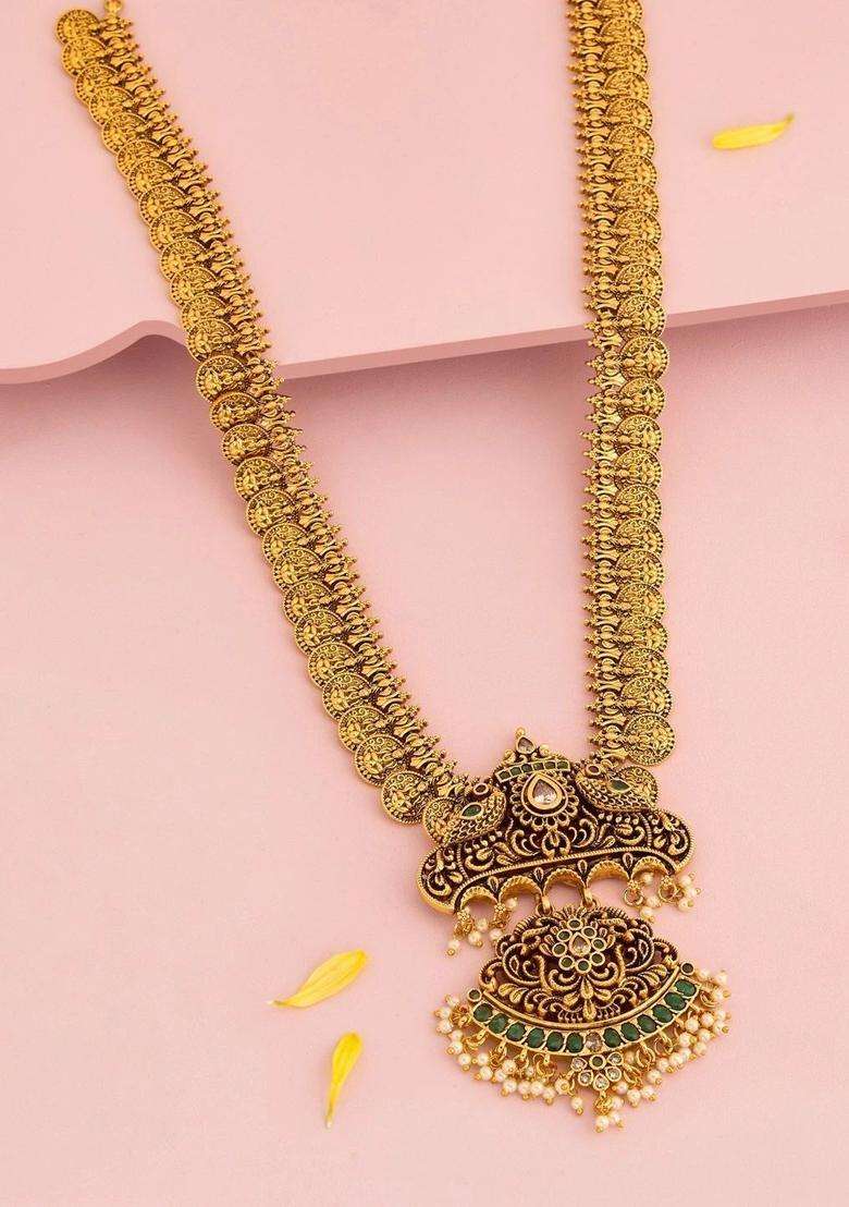 Copper Gold-Plated Antique Necklace for Women | Traditional Temple Jewellery for Wedding & Festive Wear | Gift for Her - Indya