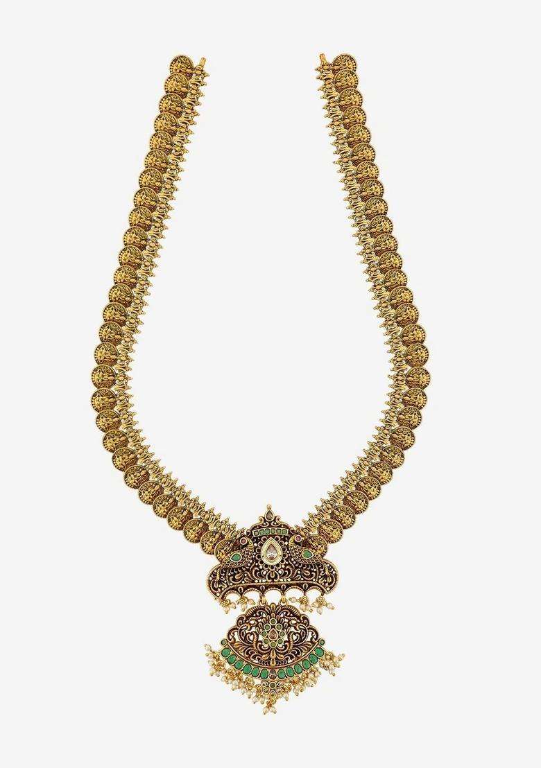 Copper Gold-Plated Antique Necklace for Women | Traditional Temple Jewellery for Wedding & Festive Wear | Gift for Her - Indya