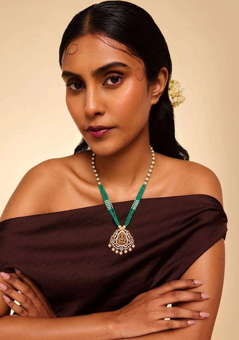 Copper Gold-Plated Temple Necklace with CZ Stone for Women | Traditional Temple Jewellery for Wedding & Festive Wear | Gift for Her - Indya