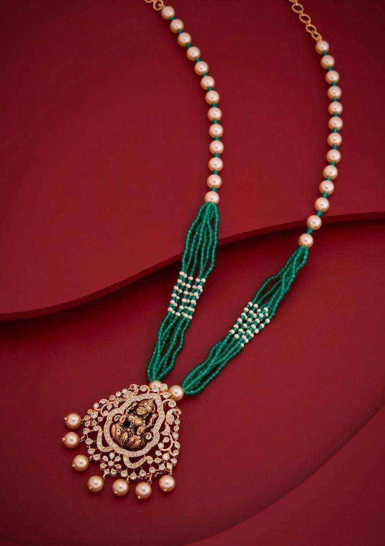 Copper Gold-Plated Temple Necklace with CZ Stone for Women | Traditional Temple Jewellery for Wedding & Festive Wear | Gift for Her - Indya