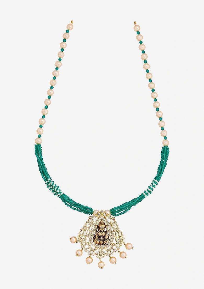Copper Gold-Plated Temple Necklace with CZ Stone for Women | Traditional Temple Jewellery for Wedding & Festive Wear | Gift for Her - Indya