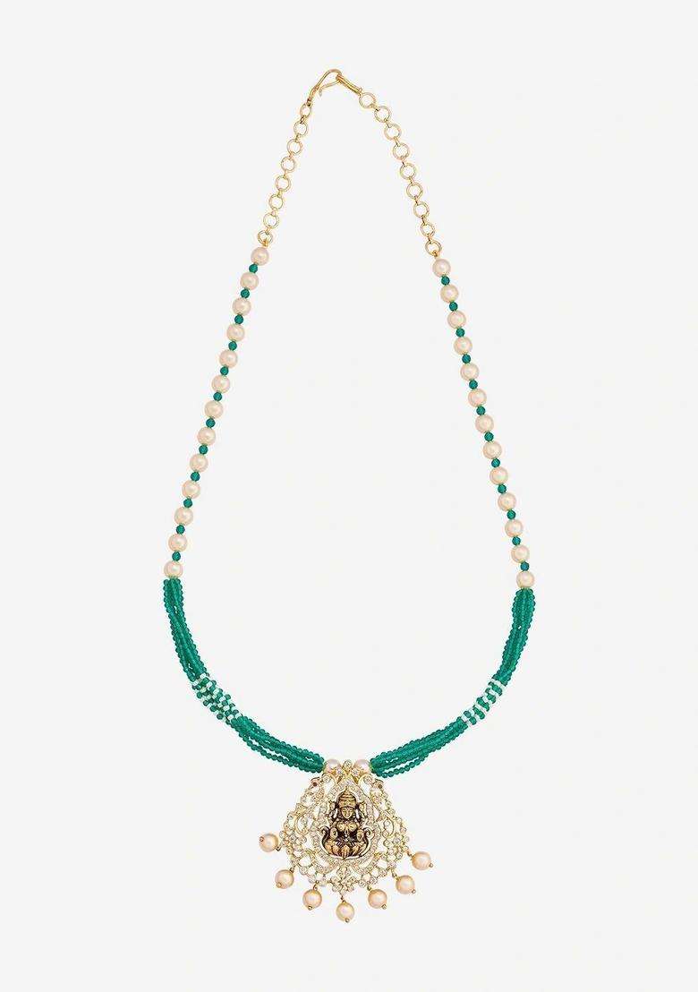 Copper Gold-Plated Temple Necklace with CZ Stone for Women | Traditional Temple Jewellery for Wedding & Festive Wear | Gift for Her - Indya