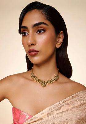 Gold-Plated 925 Silver Artificial Stones Studded Necklace and Chains for Women | Traditional Temple Jewellery for Wedding & Festive Wear | Gift for Her
