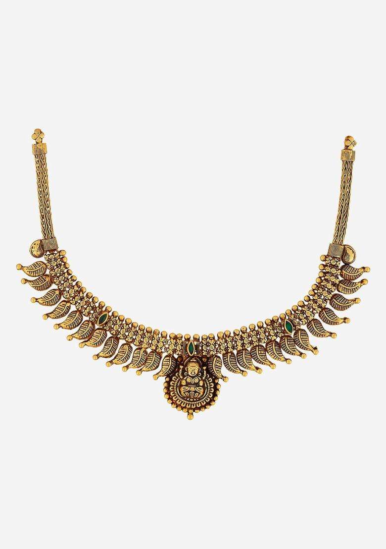 Gold-Plated 925 Silver Artificial Stones Studded Necklace and Chains for Women | Traditional Temple Jewellery for Wedding & Festive Wear | Gift for Her - Indya